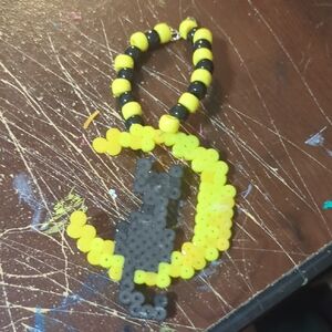 Yellow and Black Beaded Cat Keychain
